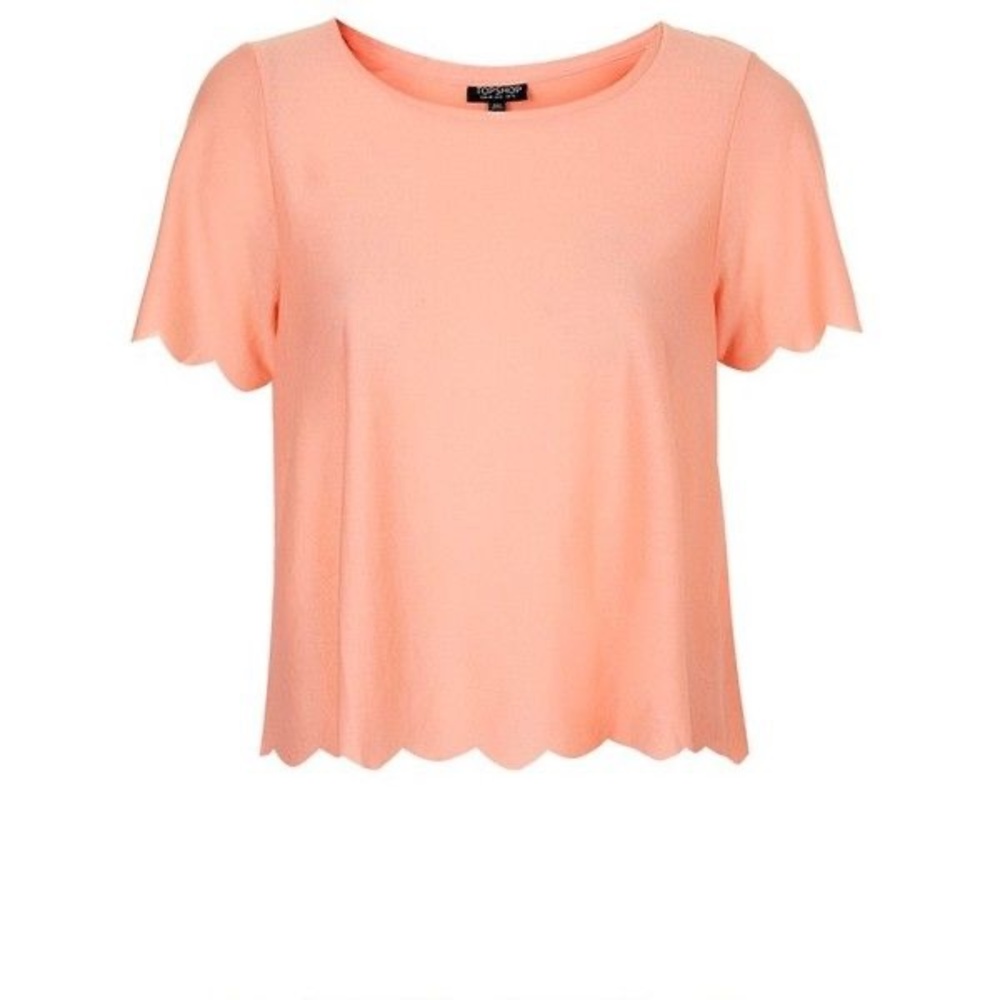 Topshop Scallop Frill Tee in Peach Size 10
